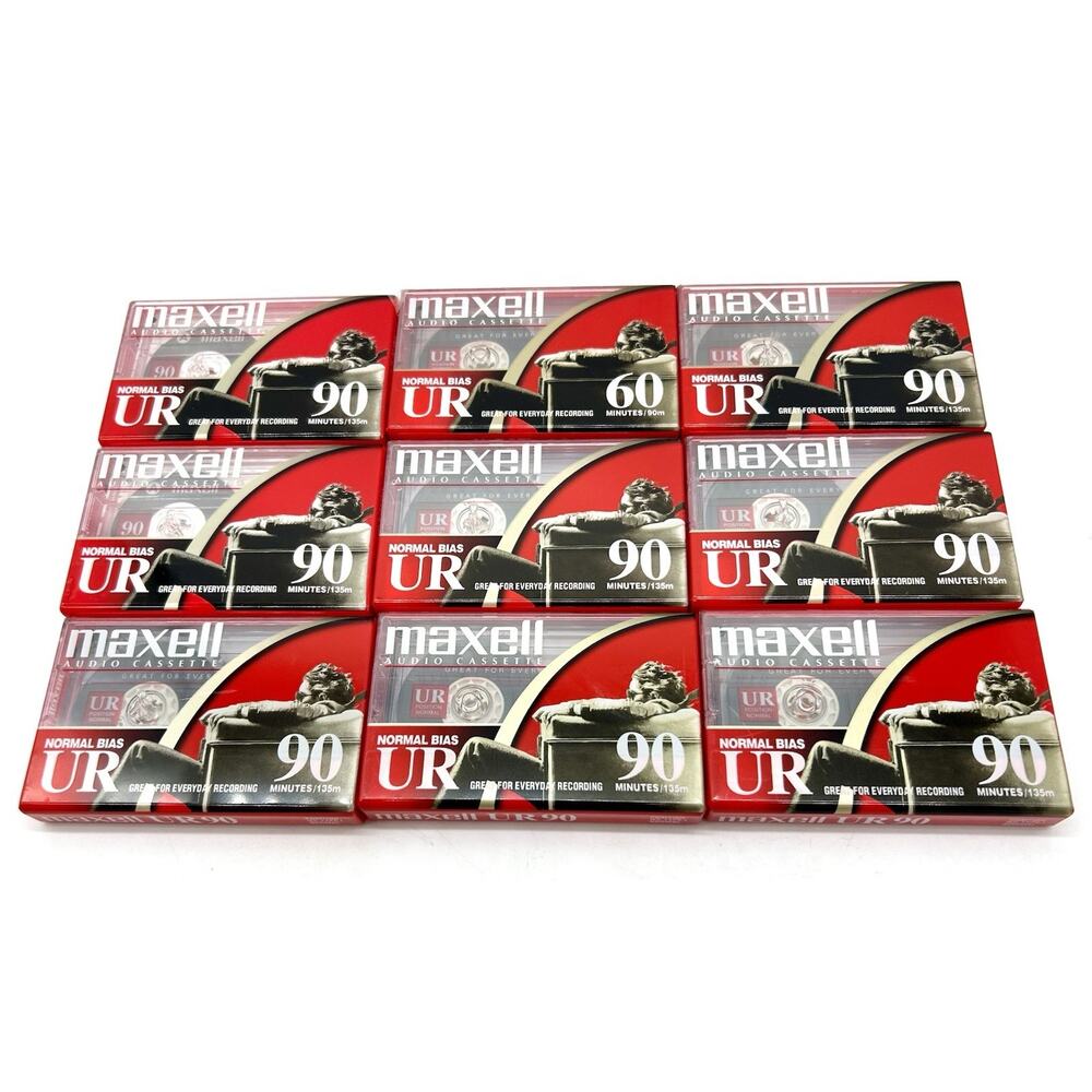 New Lot of 9 Maxell UR-90 Normal Bias Audio Cassette 90 Minute Tapes Sealed